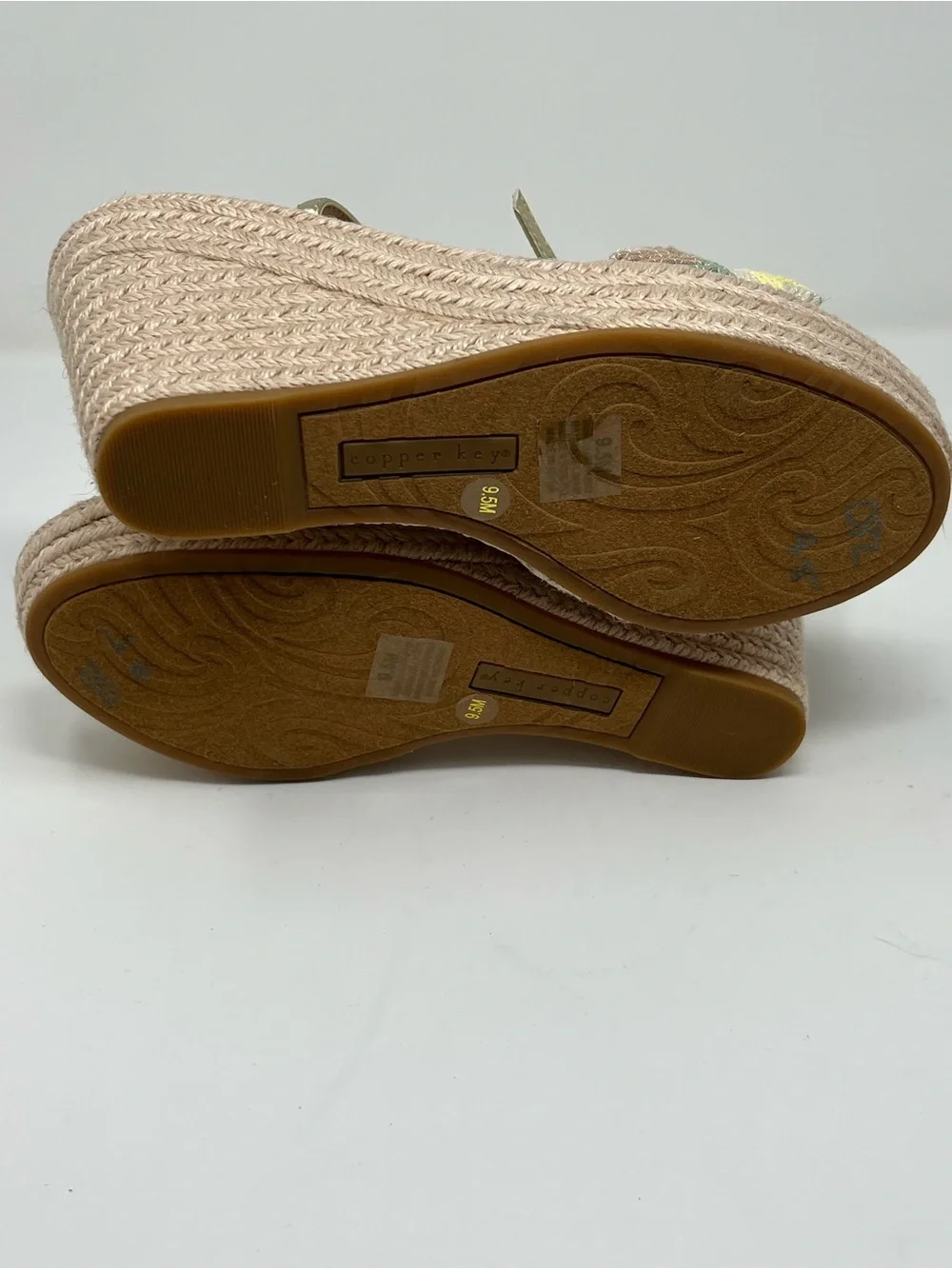 Copper Key Espadrille Wedge Sandals Size 9.5 Pastel Chevron Platform Heels Boho